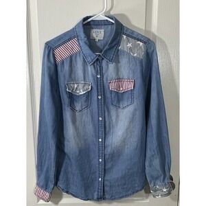 Cowgirl Shirt Western Womens L Pearl Snap Stars Stripes Festival American‎ Ranch